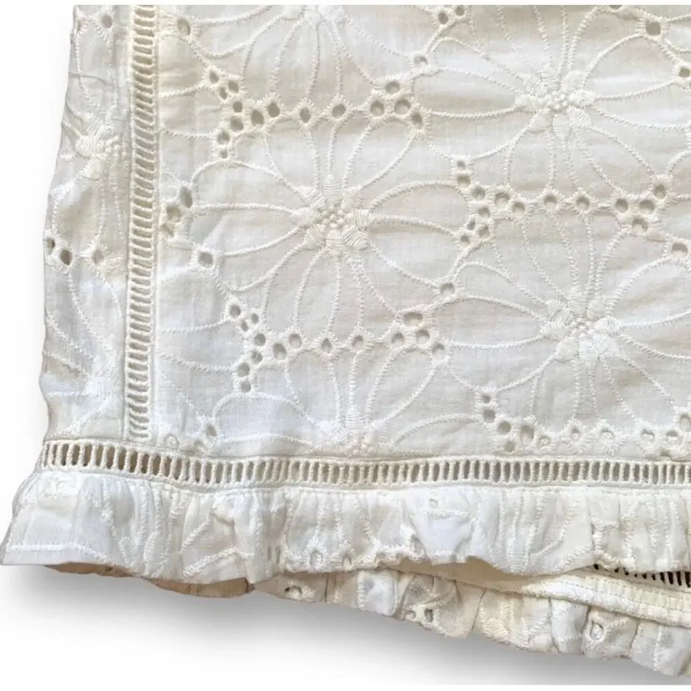 J.O.A Los Angeles White Eyelet Lace Shorts High Waist Ruffle Hem Retro Feminine